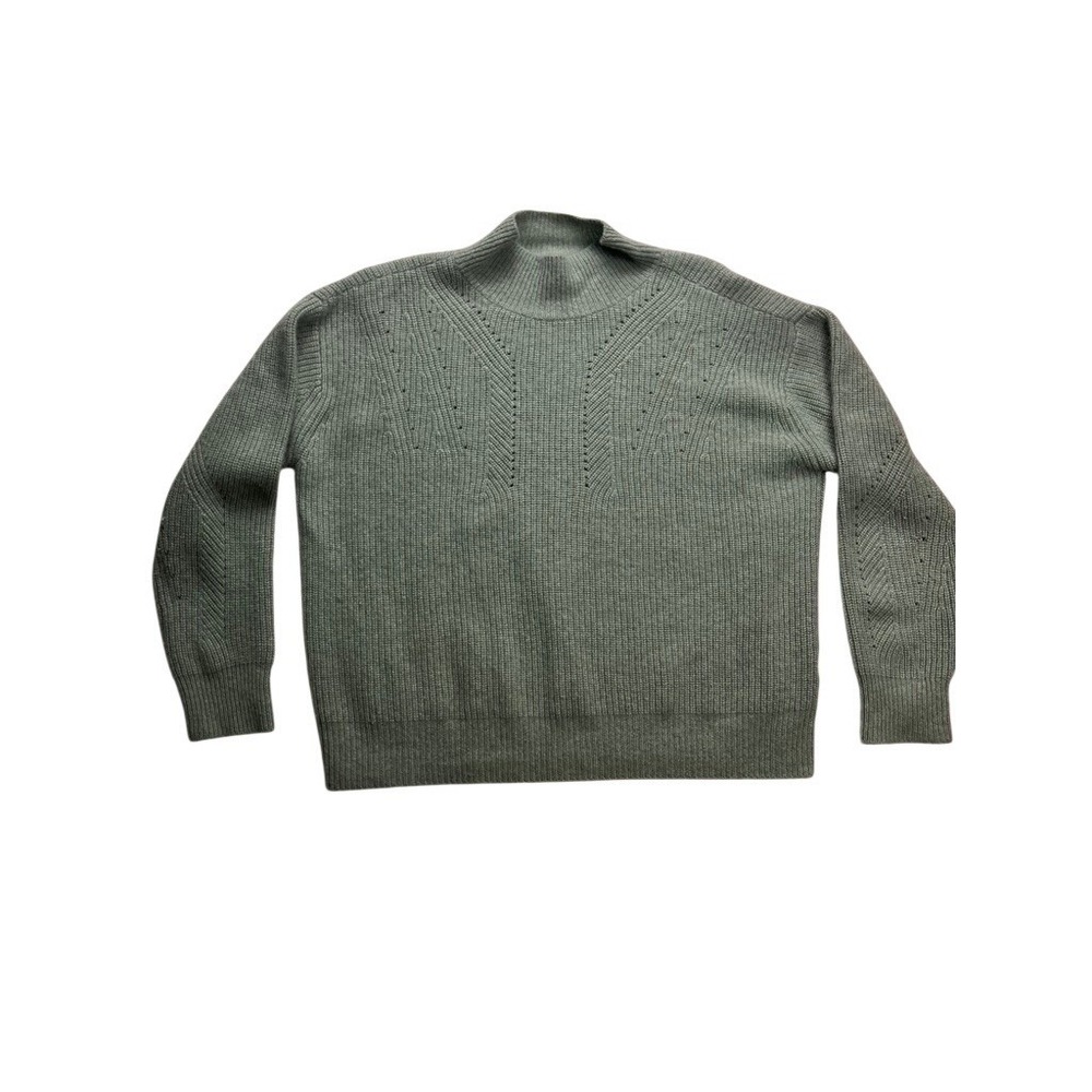Charter Club Cashmere Sweater Womens XL Green Mock Neck‎ Pointelle Rib